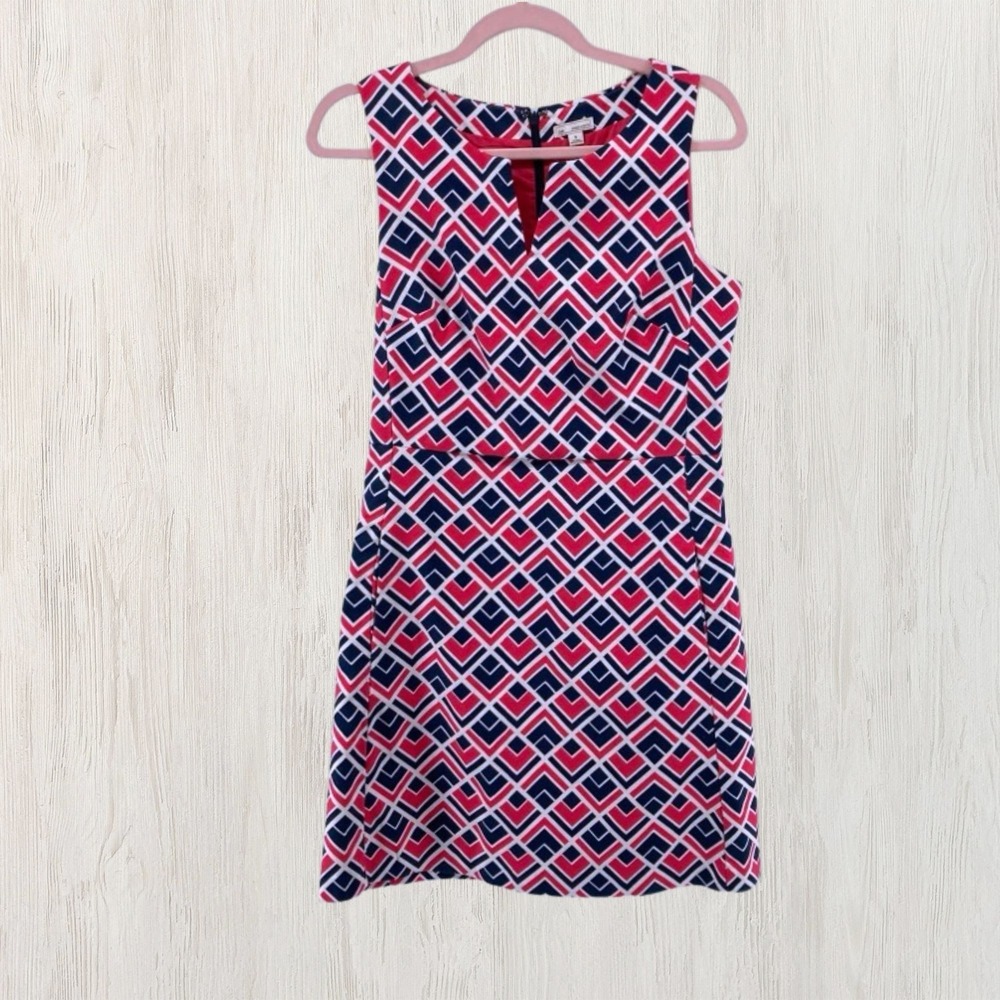 Gap Red Navy Geometric Chevron Sleeveless Fit & Flare Dress Size 6 Summer Office